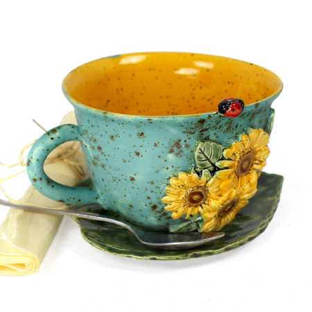 Tasse 0,35 l + Untertasse - Sonneblumen 3D