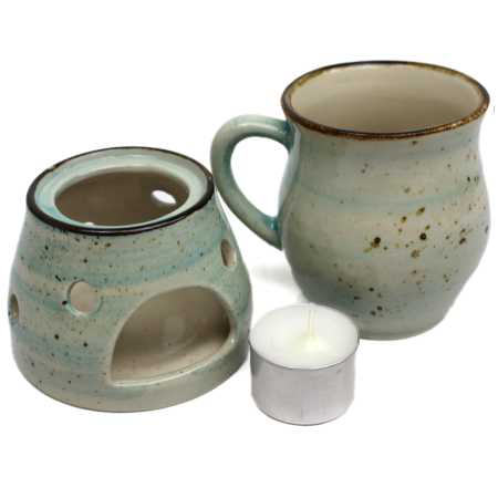 Geschenk - Set mit Trinktasse 0,22 l mit Stövchen - Rustic Hellblau