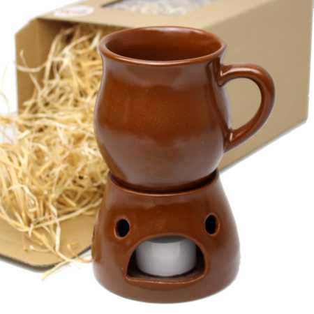 Geschenk - Set mit Trinktasse 0,22 l mit Stövchen in Hellbraun matt