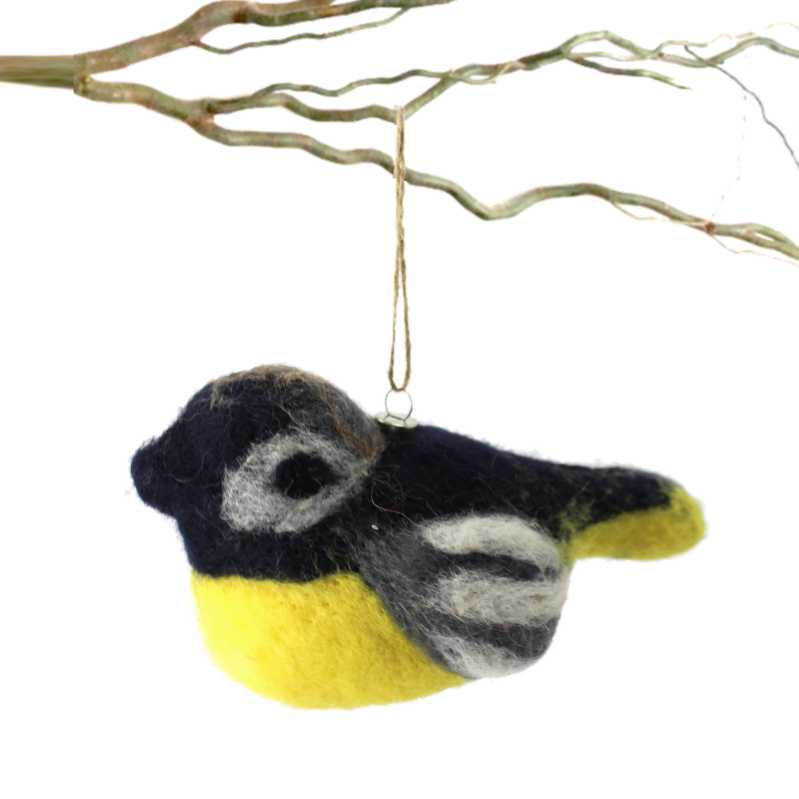 Filzvogel in Gelb / Grau