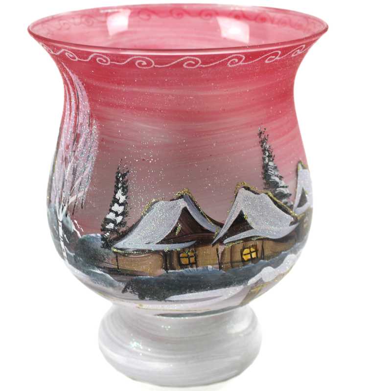 Kelch Windlicht Winterlandschaft in Rot