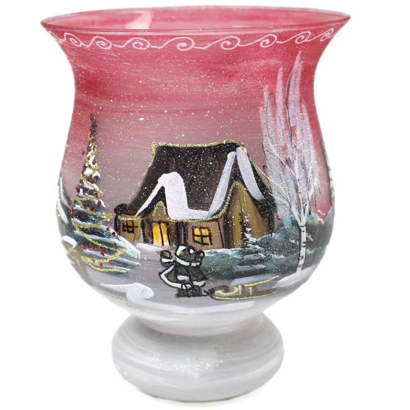 Kelch Windlicht Winterlandschaft in Rot