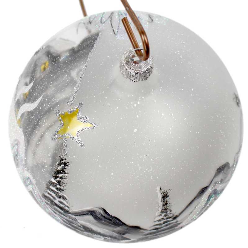 grosse handbemalte weihnachtskugel in glitzer weiß