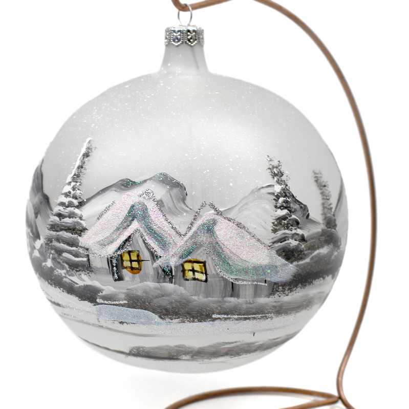 grosse handbemalte weihnachtskugel in glitzer weiß