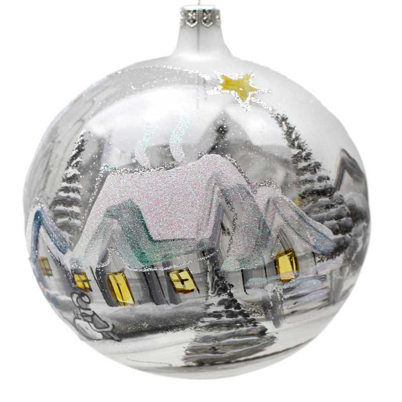 grosse handbemalte weihnachtskugel in glitzer weiß