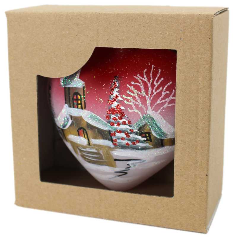 herz aus glas handbemalt mit winter landschaft in rot