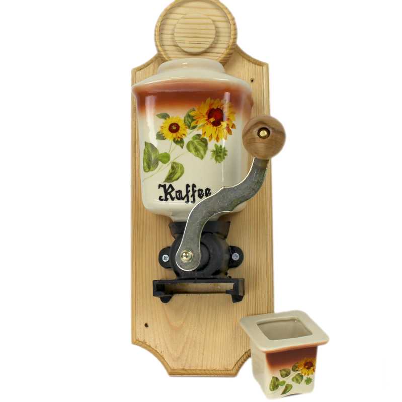 Wandkaffeemühle - Sonnenblume, Holz Buche