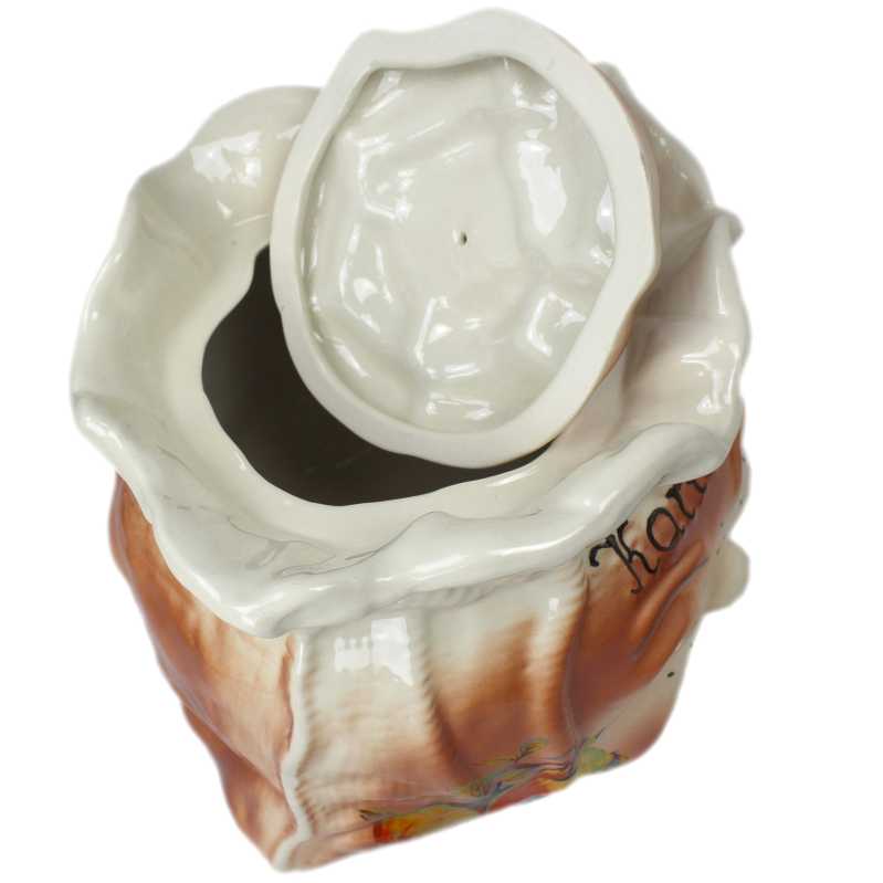 weißer keramik topf in der sackform von 4 liter verziert mit obst motiv