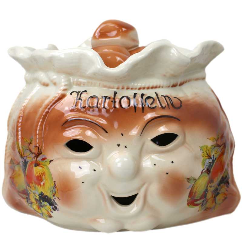 weißer keramik topf in der sackform von 4 liter verziert mit obst motiv