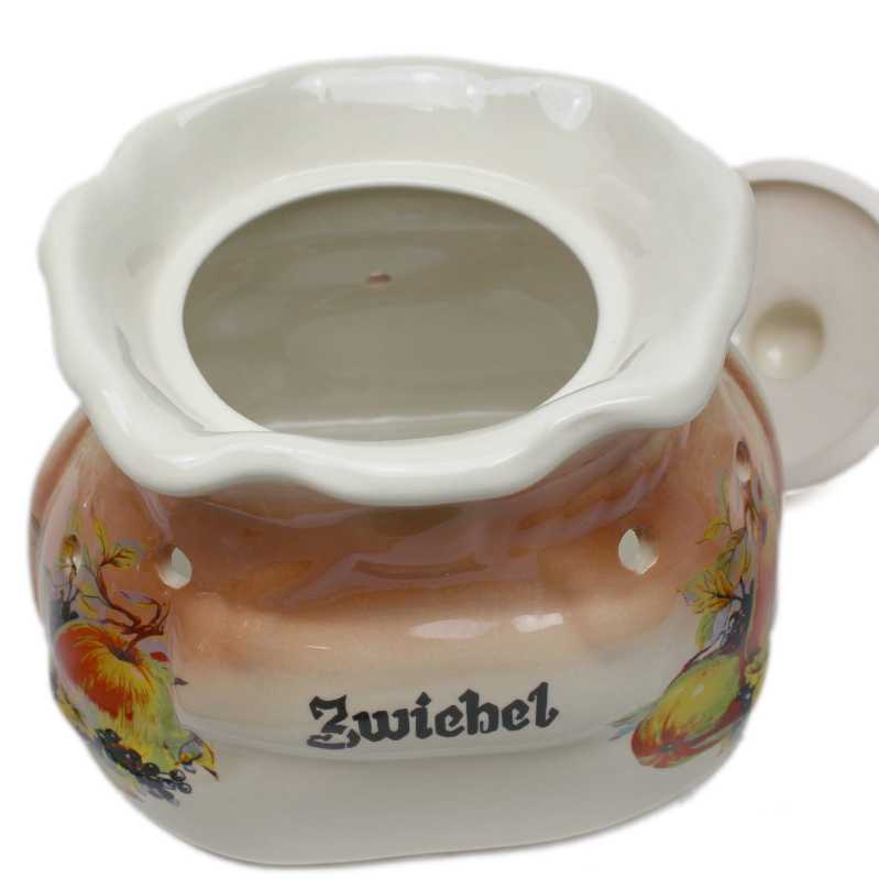 weißer keramik topf in der sackform von 2,5 liter verziert mit obst motif