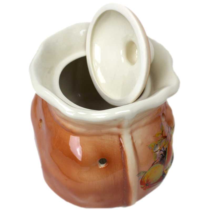 weißer keramik topf in der sackform von 2,5 liter verziert mit obst motif