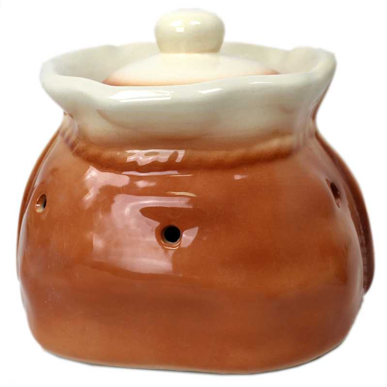 weißer keramik topf in der sackform von 2,5 liter verziert mit obst motif