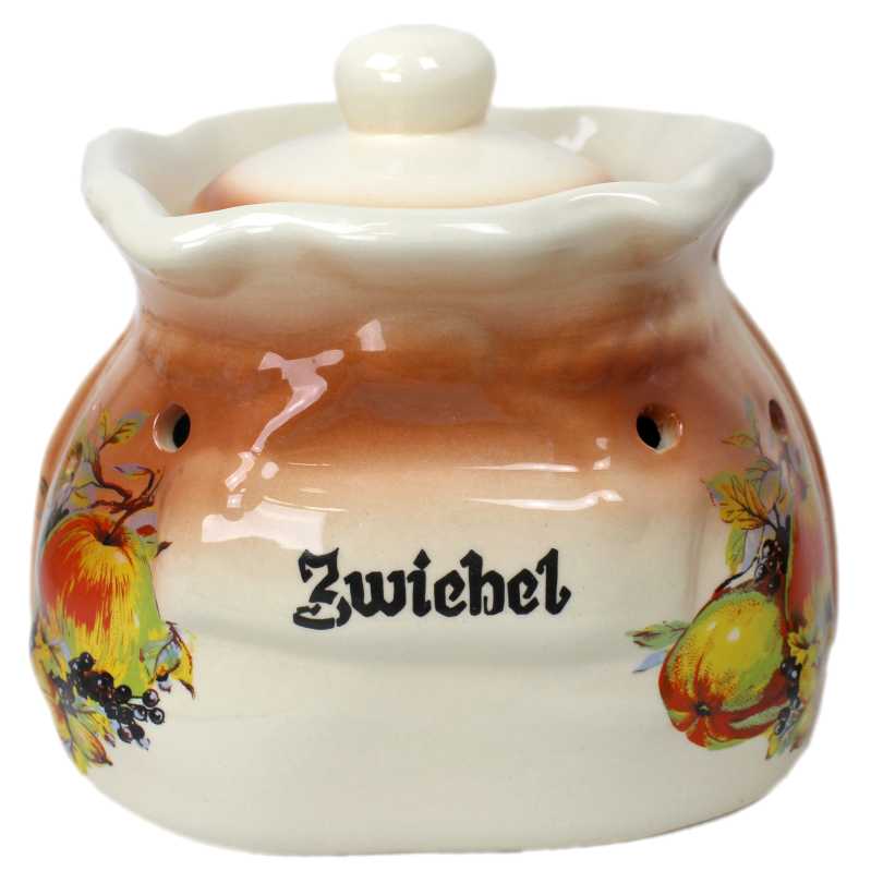 weißer keramik topf in der sackform von 2,5 liter verziert mit obst motif