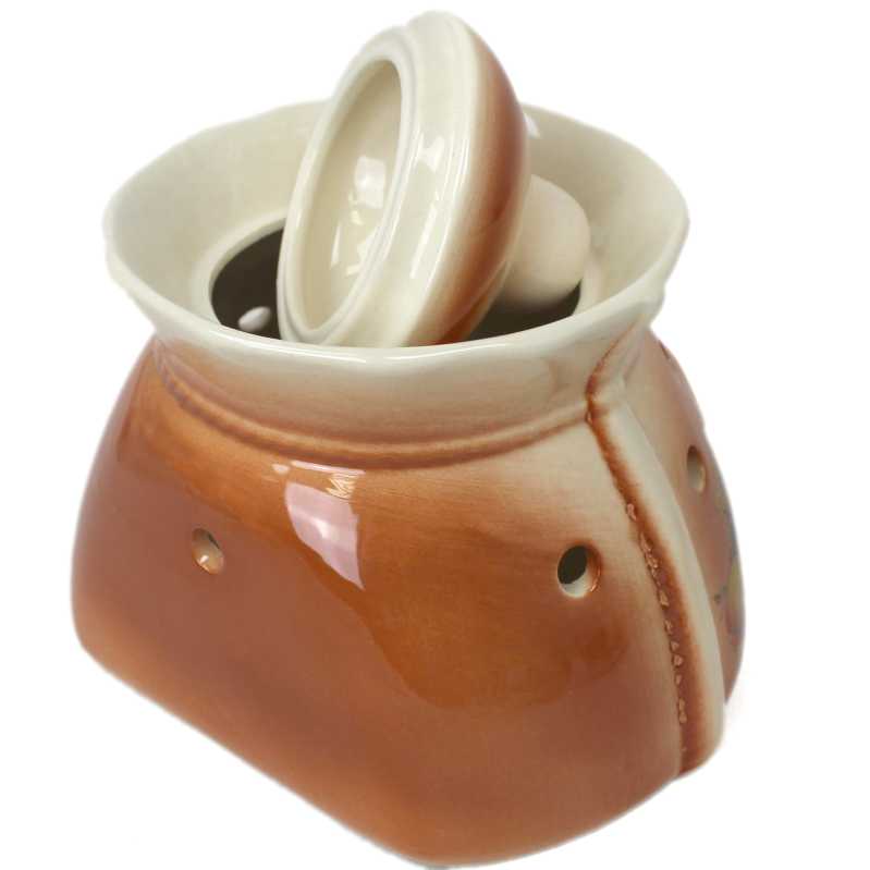 weißer keramik topf in der sackform von 1 liter verziert mit obst motiv