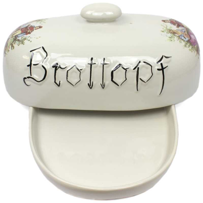 brottopf aus keramik ovale weite form verziert mit liebespaar motiv
