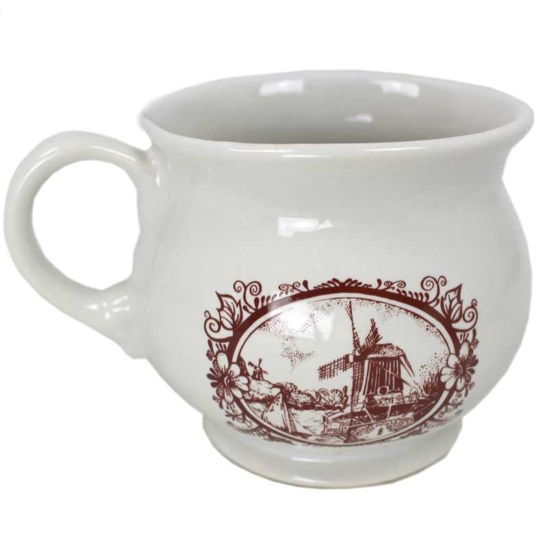 vier weiße keramik tassen von 0,35 liter inhalt verziert mit windmühle in braun