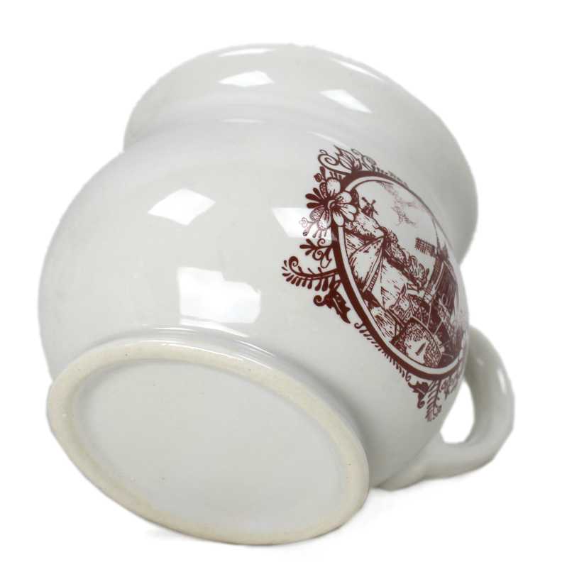 vier weiße keramik tassen von 0,35 liter inhalt verziert mit windmühle in braun