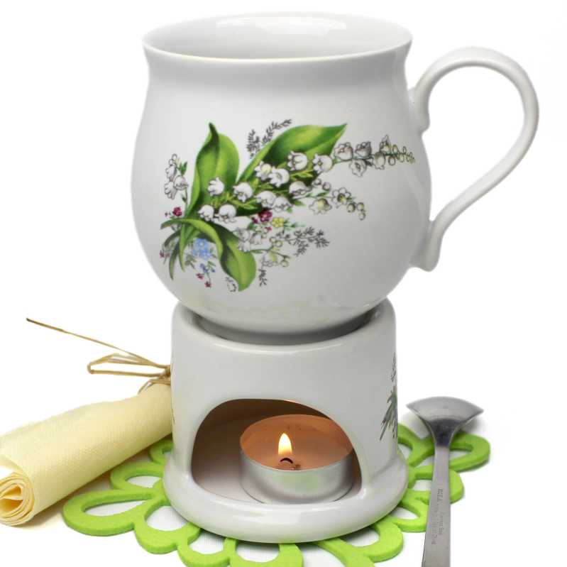 Becher 0,4 l mit Stövchen - Maiglöckchen
