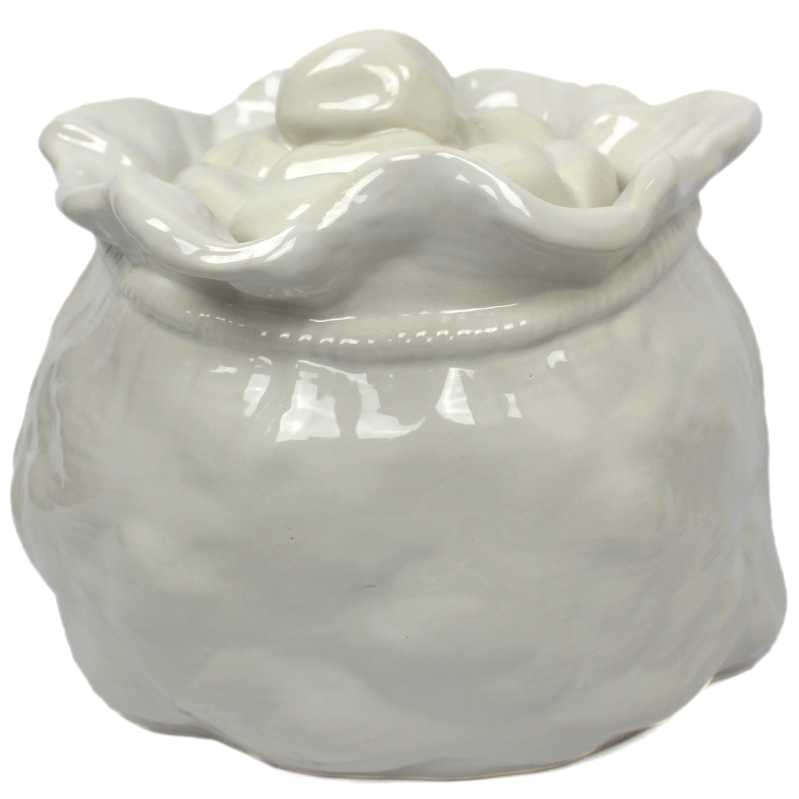 weißer keramik topf in der sackform von 4 liter verziert mit windmühle in blau