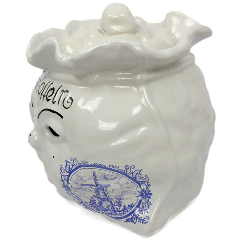 weißer keramik topf in der sackform von 4 liter verziert mit windmühle in blau