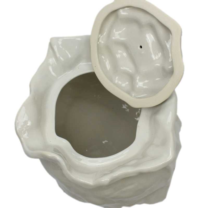 weißer keramik topf in der sackform von 4 liter verziert mit windmühle in braun