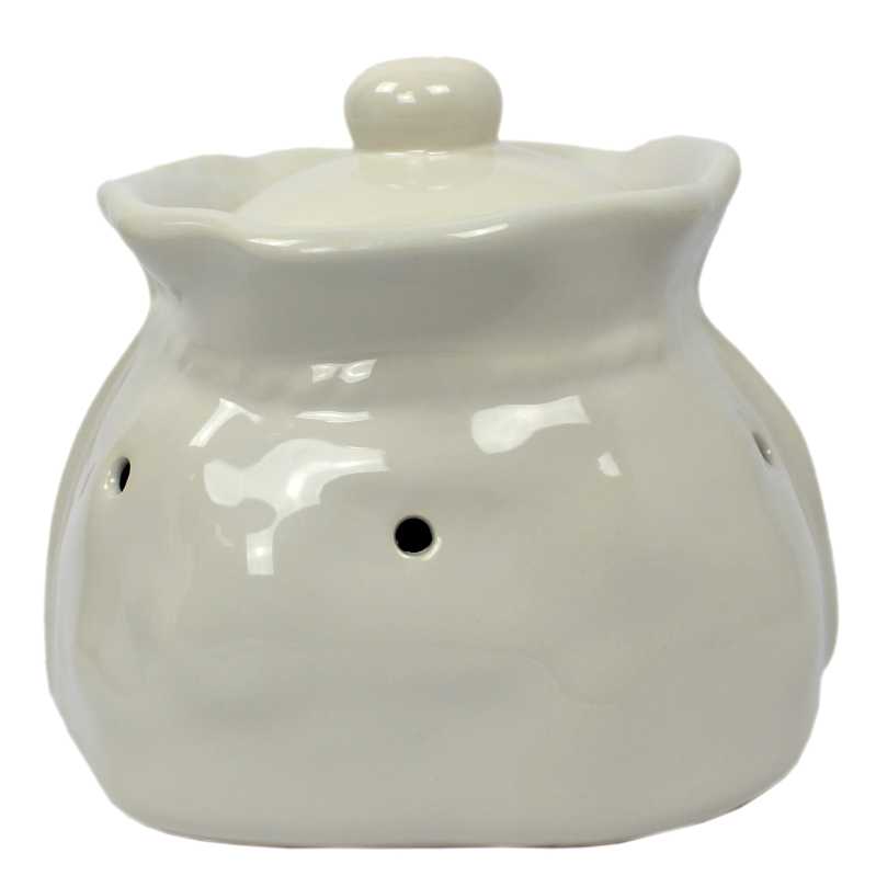 weißer keramik topf in der sackform von 2,5 liter verziert mit windmühle in blau