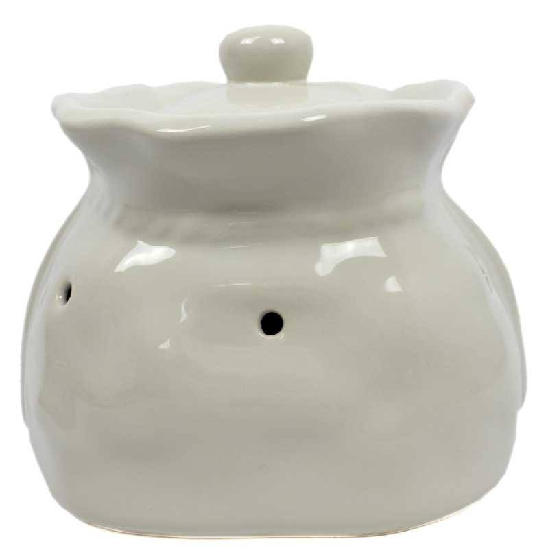 weißer keramik topf in der sackform von 2,5 liter verziert mit windmühle in braun