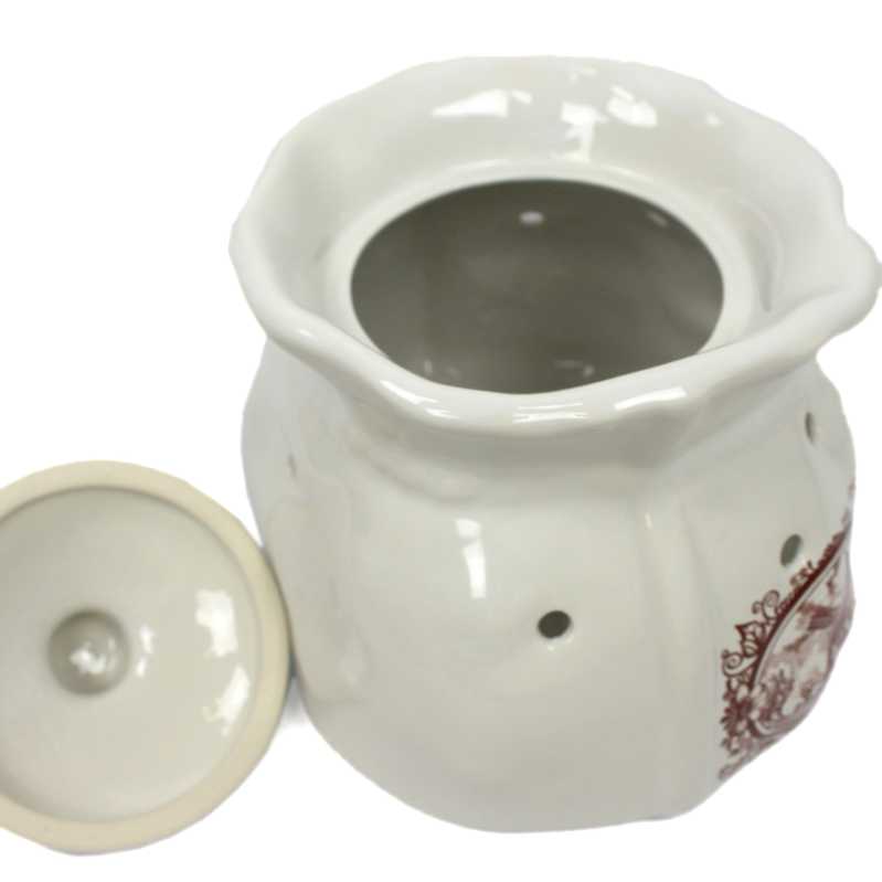 weißer keramik topf in der sackform von 2,5 liter verziert mit windmühle in braun