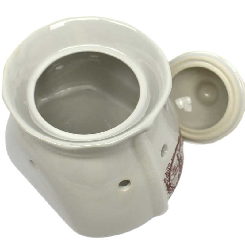 weißer keramik topf in der sackform von 1 liter verziert mit windmühle in braun