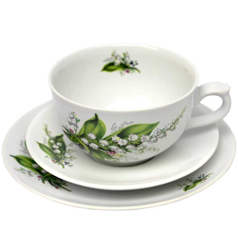 Set: Dessert plate, cup 0.25 l + saucer - type Roxana - Lily of the Valley