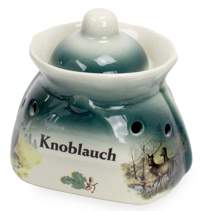 weißer keramik topf in der sackform von 1 liter verziert mit wild motiv
