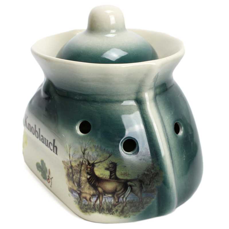 weißer keramik topf in der sackform von 1 liter verziert mit wild motiv