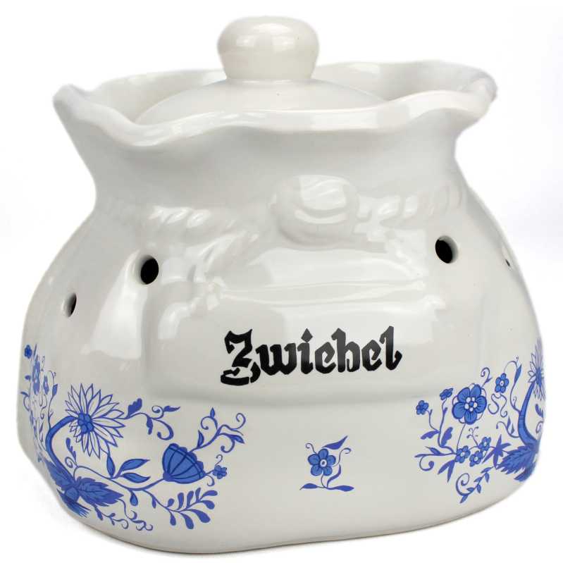 weißer keramik topf in der sackform von 2,5 liter verziert mit zwiebelblumen