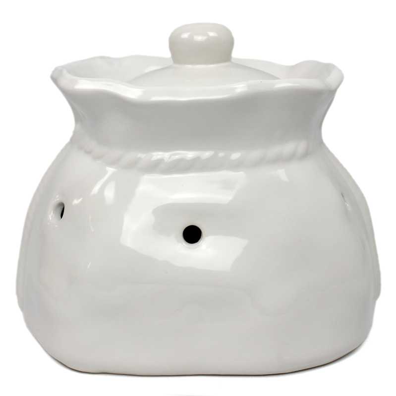 weißer keramik topf in der sackform von 2,5 liter verziert mit zwiebelblumen