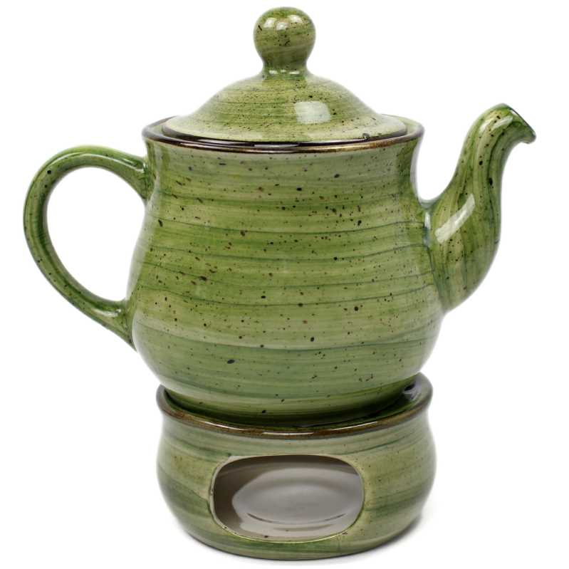 teekanne 1 l mit stövchen in rustic grün