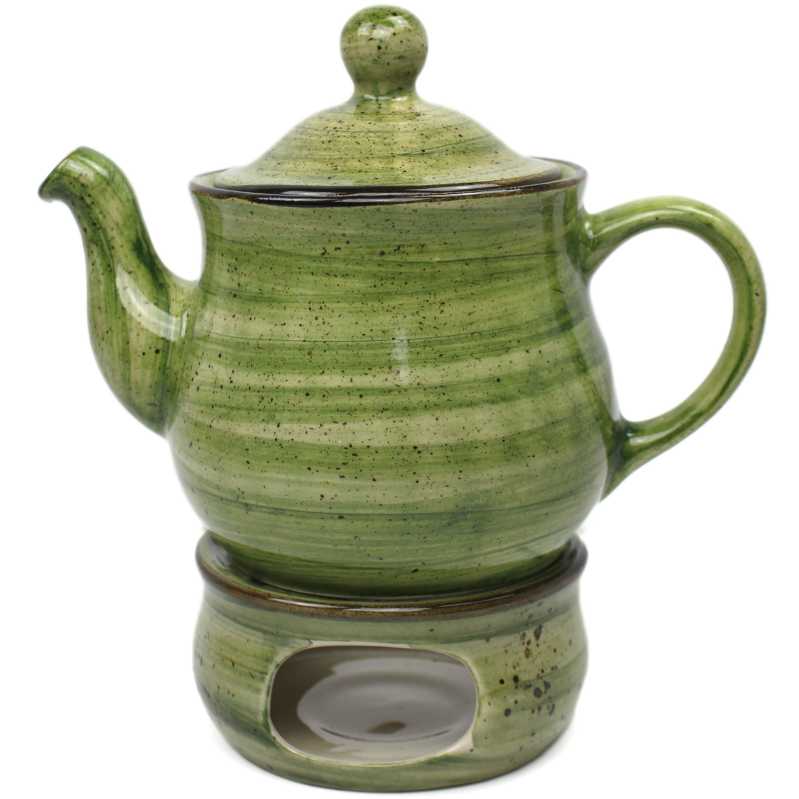 teekanne 1 l mit stövchen in rustic grün