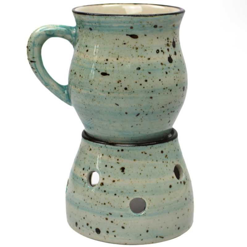 becher mit stövchen Rustic  hellblau