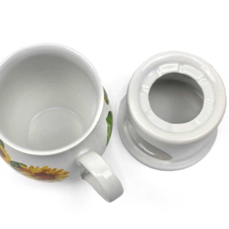 keramik tasse von 0,4 liter mit stövchen  inhalt verziert mit lavendel