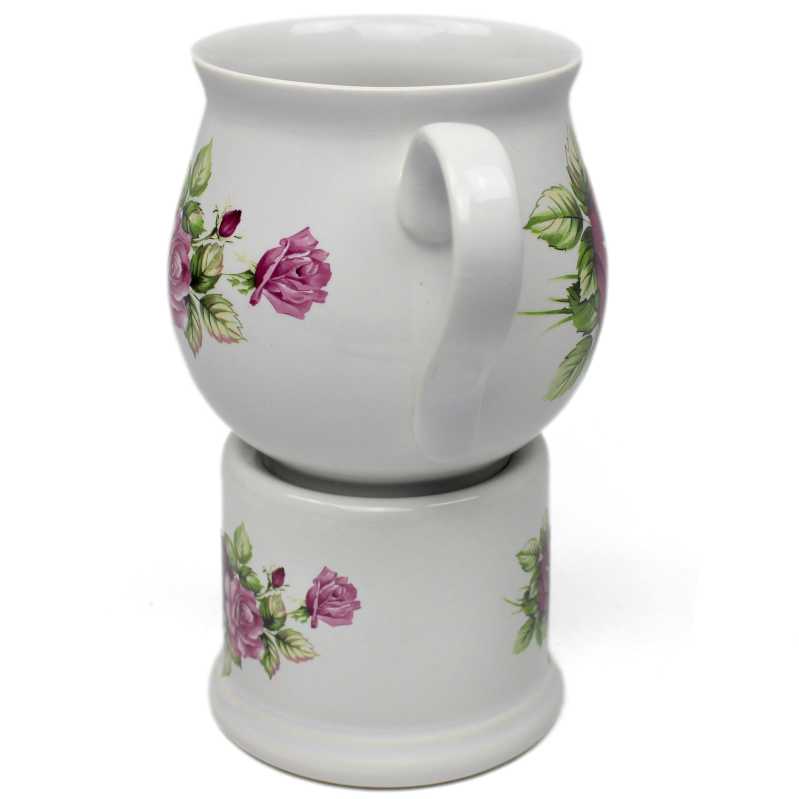 keramik tasse von 0,4 liter mit stövchen  inhalt verziert mit rosen