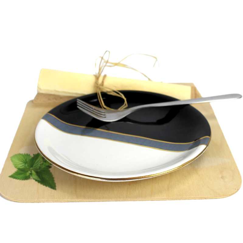 Teller 18 cm  Schwarz - Weiß - Gold