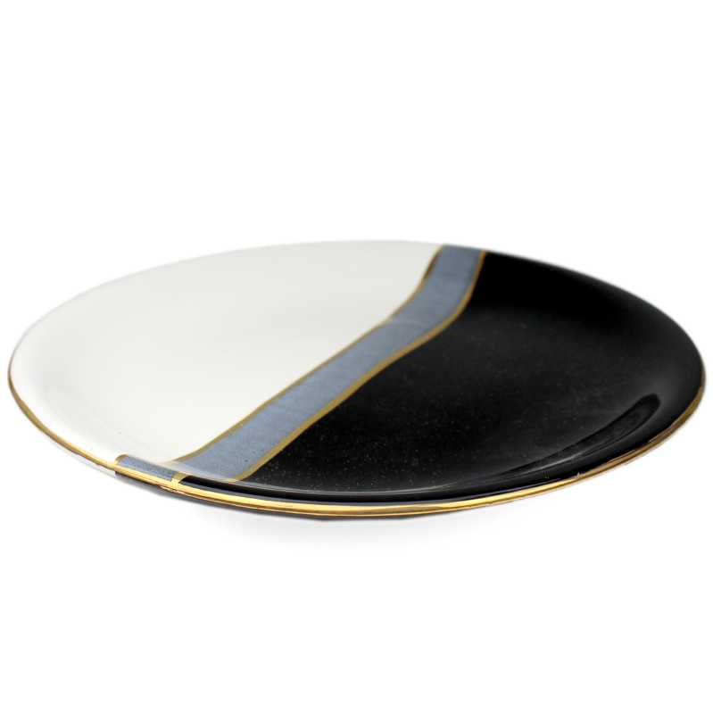 Teller 18 cm  Schwarz - Weiß - Gold