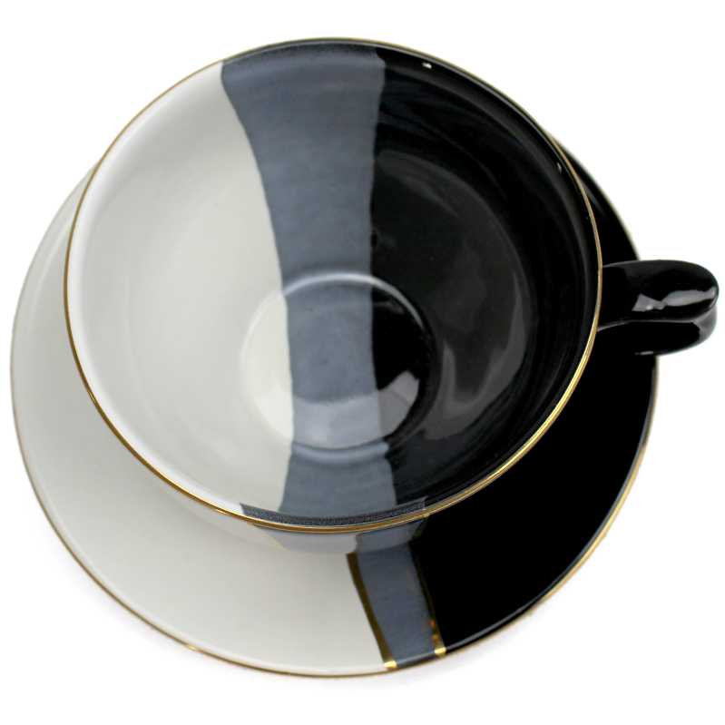 Tasse 0,25 l + Untertasse - Type Roxana - Schwarz - Weiß - Gold