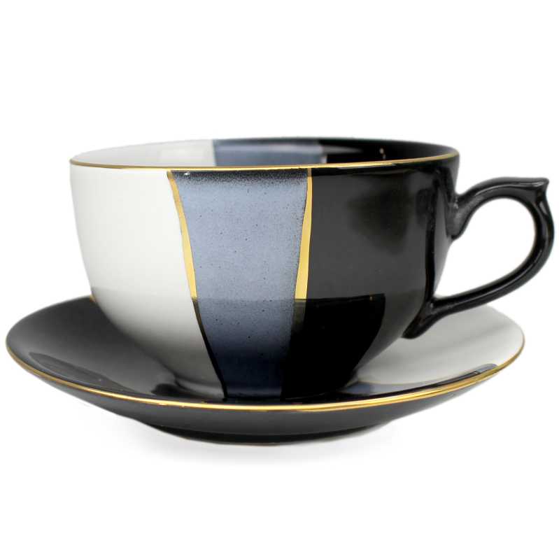 Tasse 0,25 l + Untertasse - Type Roxana - Schwarz - Weiß - Gold