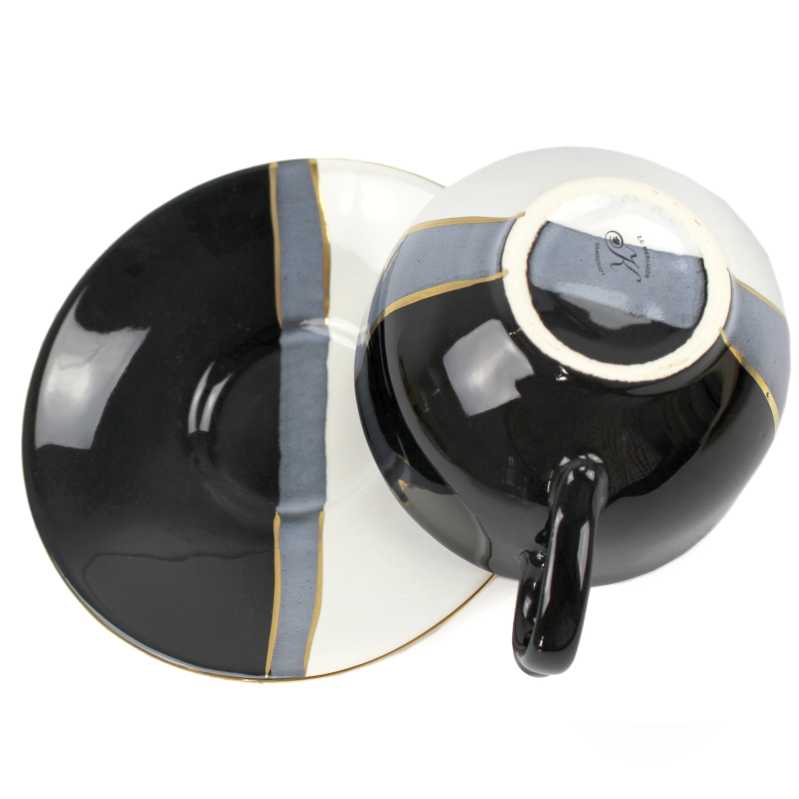 Tasse 0,25 l + Untertasse - Type Roxana - Schwarz - Weiß - Gold