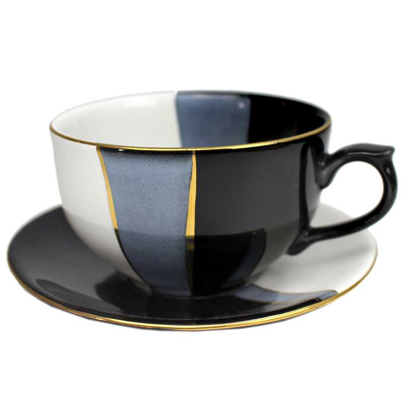 Tasse 0,25 l + Untertasse - Type Roxana - Schwarz - Weiß - Gold