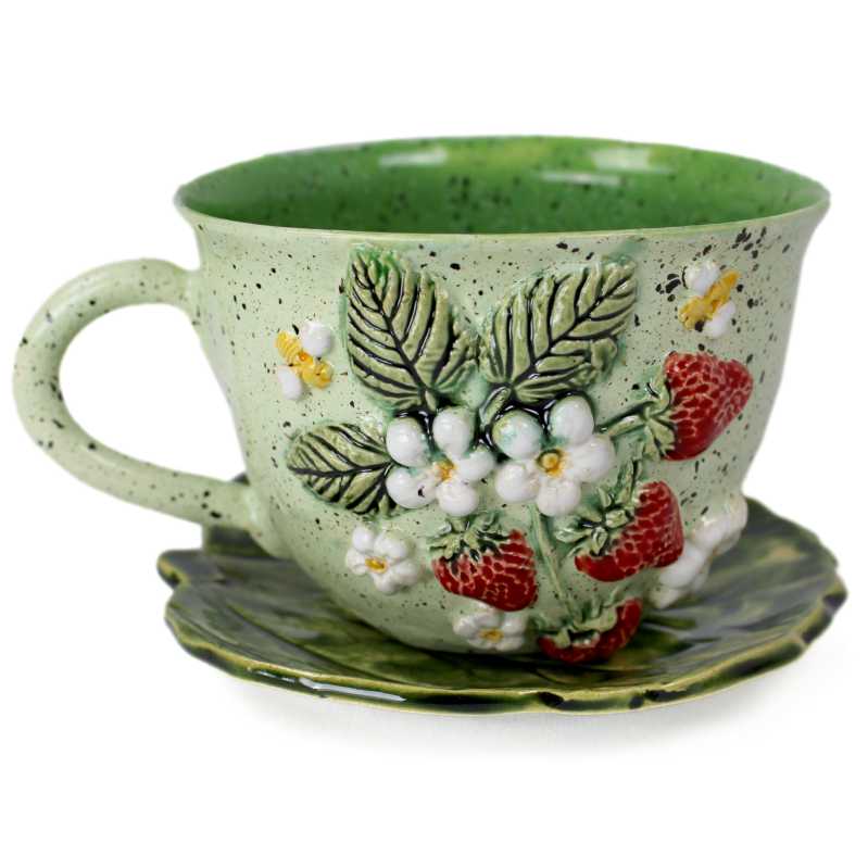 Tasse 0,35 l + Untertasse - Erdbeeren 3D