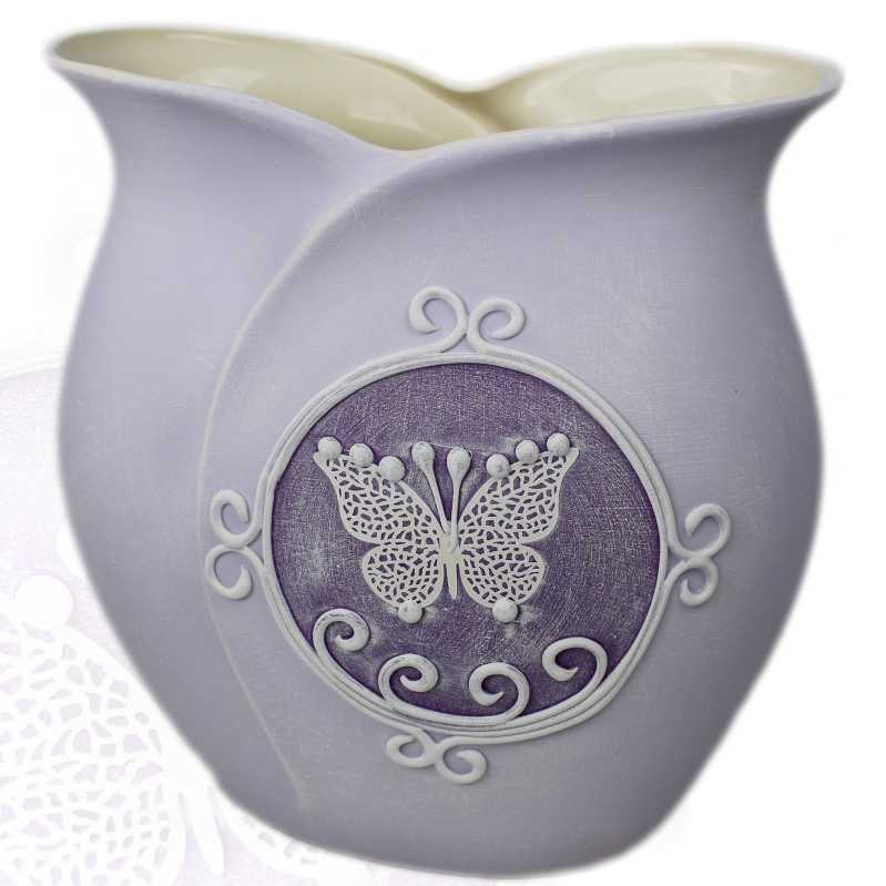 keramik vase mit Schmetterling in Lila motiv