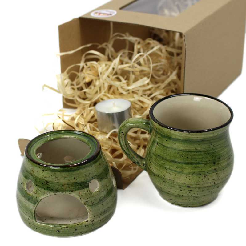 Geschenk - Set mit Trinktasse 0,22 l mit Stövchen - Rustic Grün