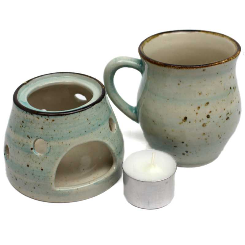 Geschenk - Set mit Trinktasse 0,22 l mit Stövchen - Rustic Hellblau