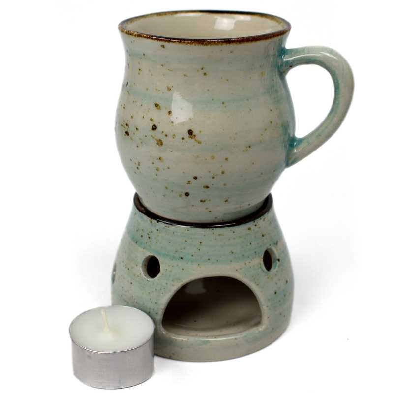 Geschenk - Set mit Trinktasse 0,22 l mit Stövchen - Rustic Hellblau